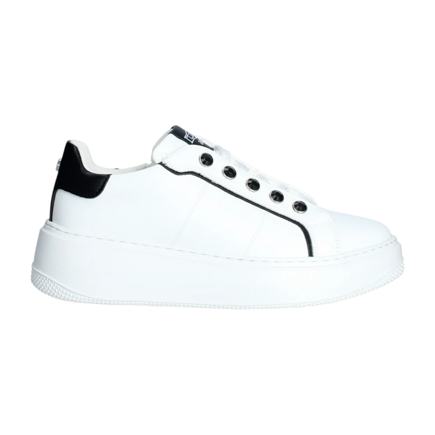 Cult Young Sneakers Bambina in Ecopelle Bianca con Bordi e Strass Neri Numero 35/36/37/38/39/40