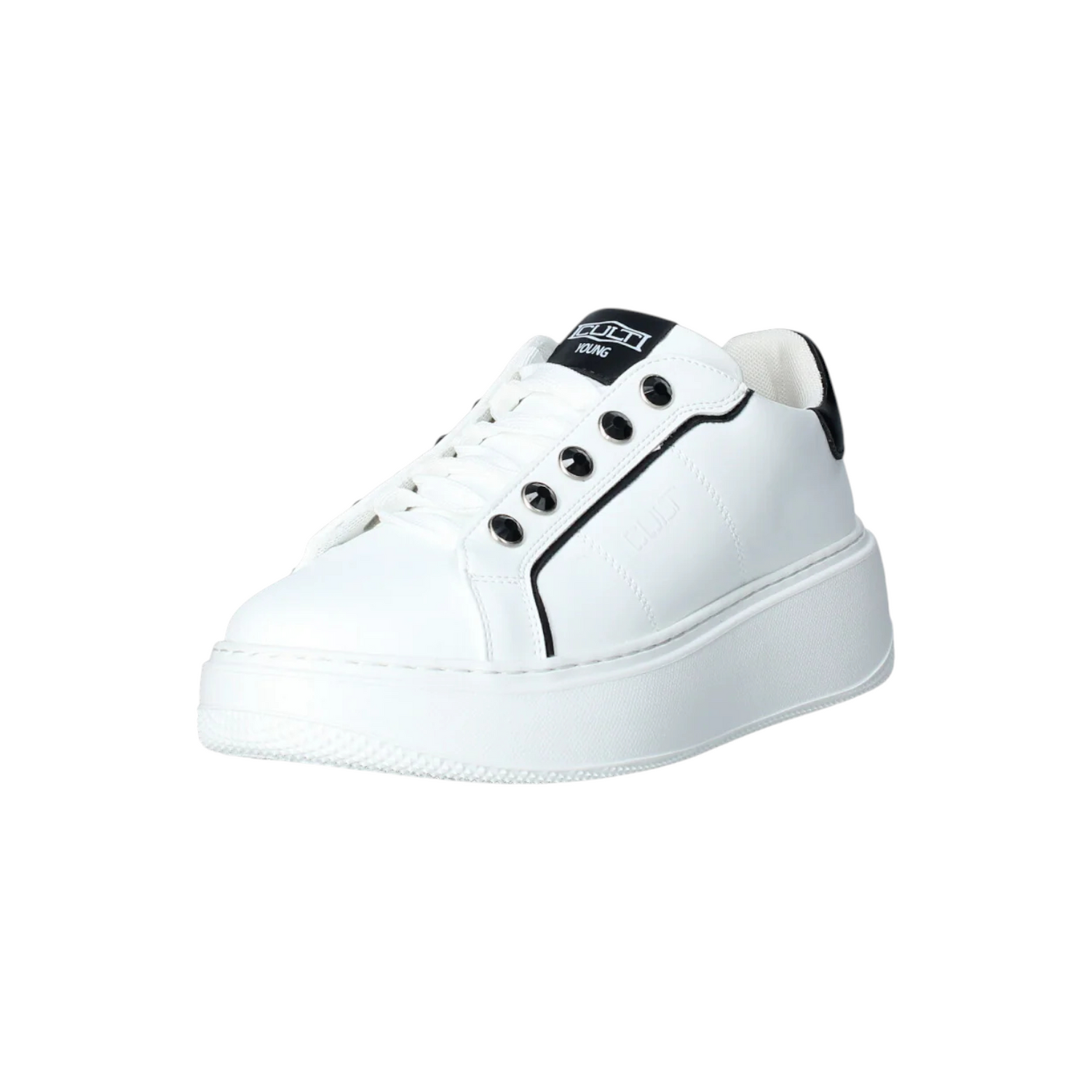 Cult Young Sneakers Bambina in Ecopelle Bianca con Bordi e Strass Neri Numero 35/36/37/38/39/40