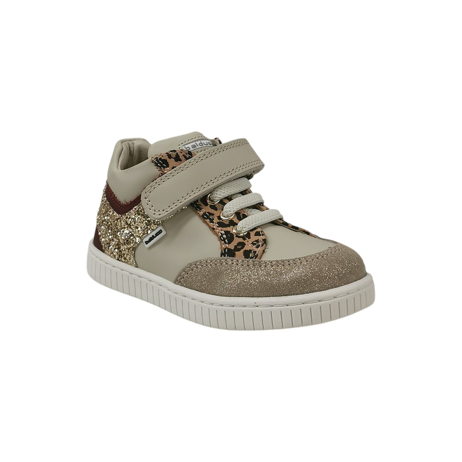Balducci Sneakers Bambina in Pelle Beige con Stampa Leopardata e Strappo