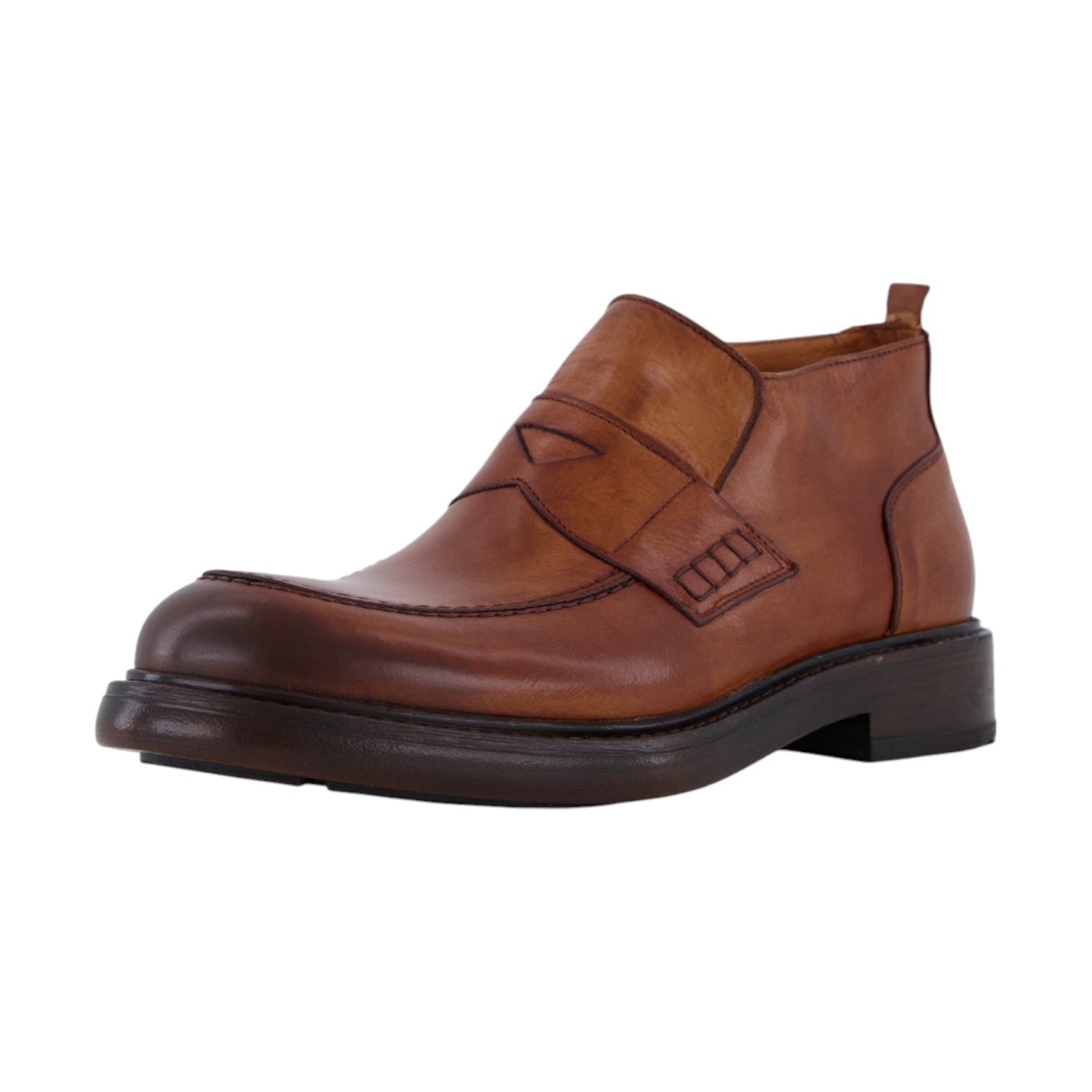 Exton Stivaletto Uomo in Pelle Brandy con Zip