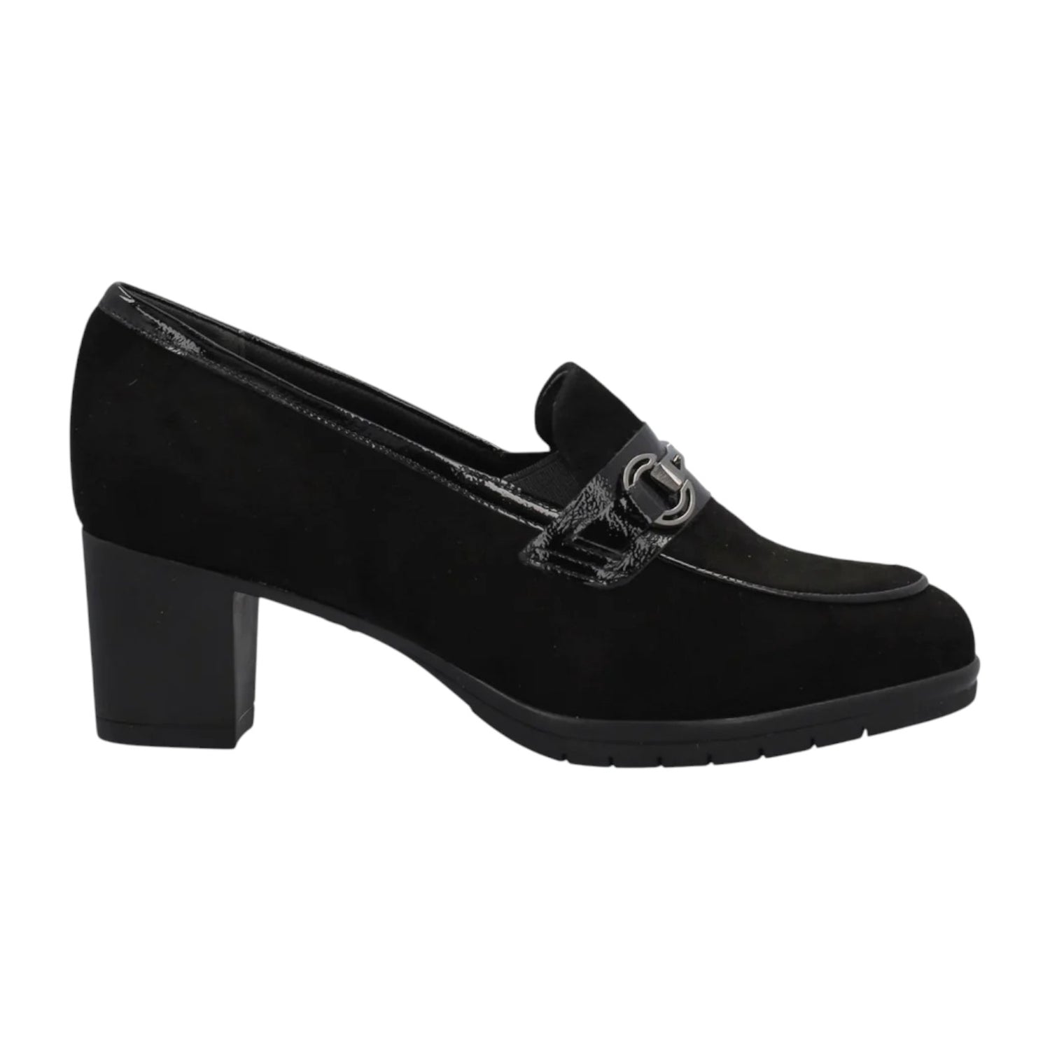 Susimoda Mocassino Donna in Camoscio e Vernice Nero con Accessorio Frontale e Tacco Alto 50mm
