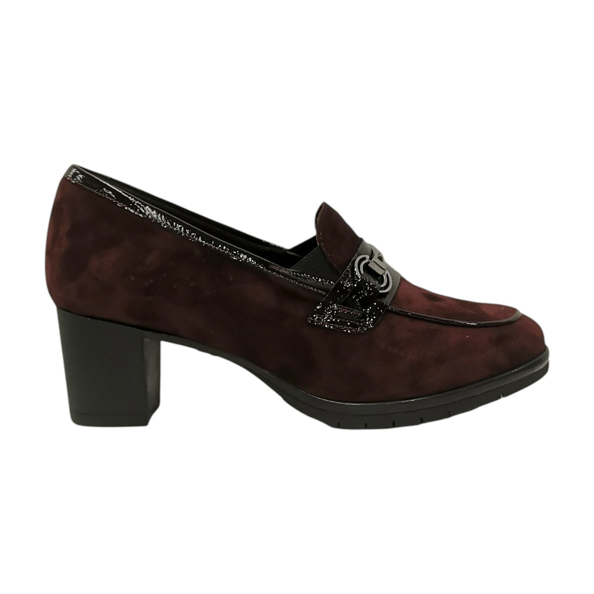 Susimoda Mocassino Donna in Camoscio e Vernice Vino con Accessorio Frontale e Tacco Alto 50mm