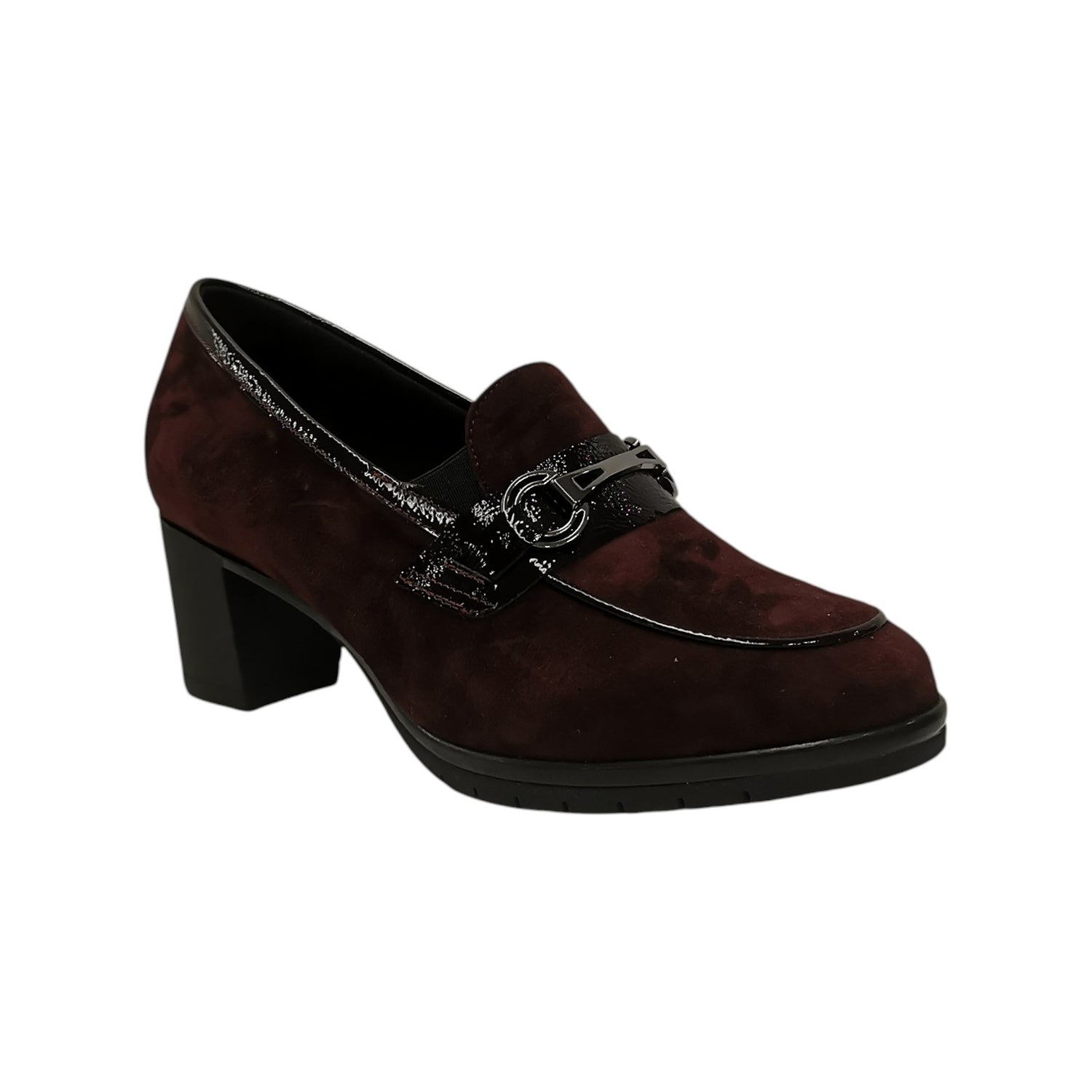Susimoda Mocassino Donna in Camoscio e Vernice Vino con Accessorio Frontale e Tacco Alto 50mm
