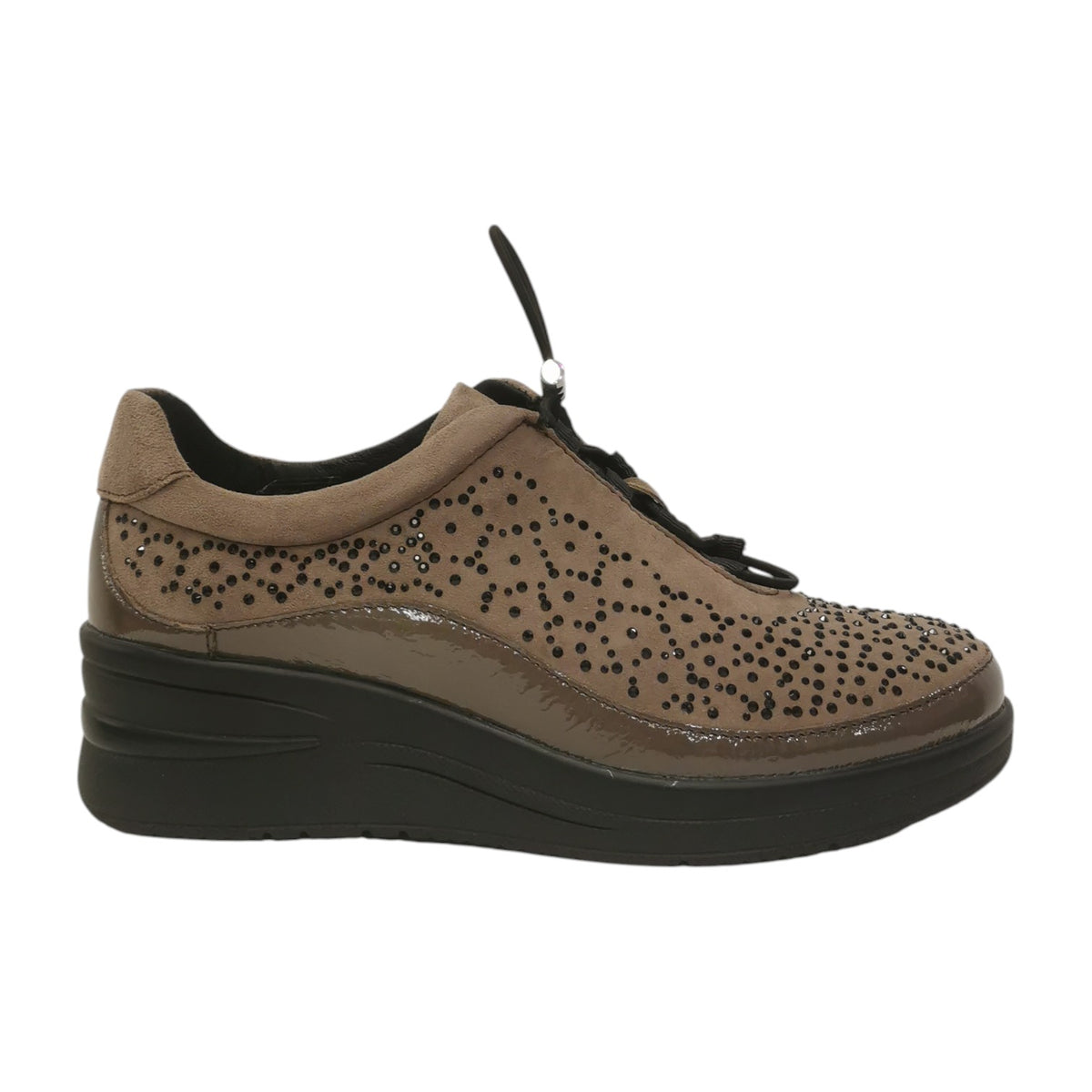 Susimoda Slip On Donna in Camoscio e Vernice Visone con Strass e Zeppa