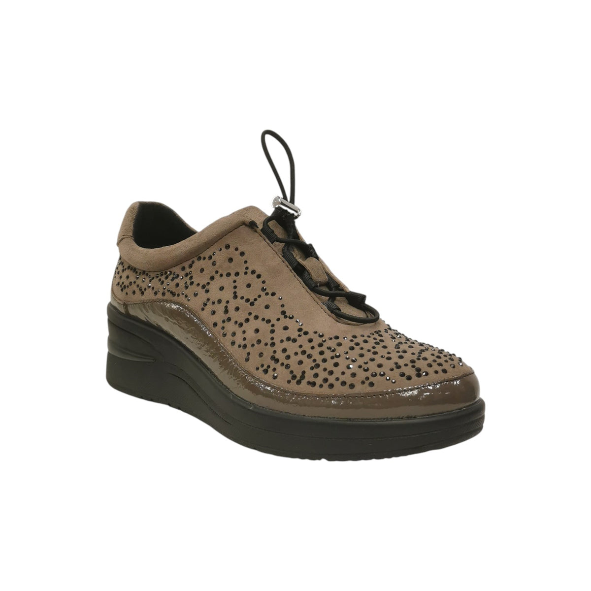 Susimoda Slip On Donna in Camoscio e Vernice Visone con Strass e Zeppa