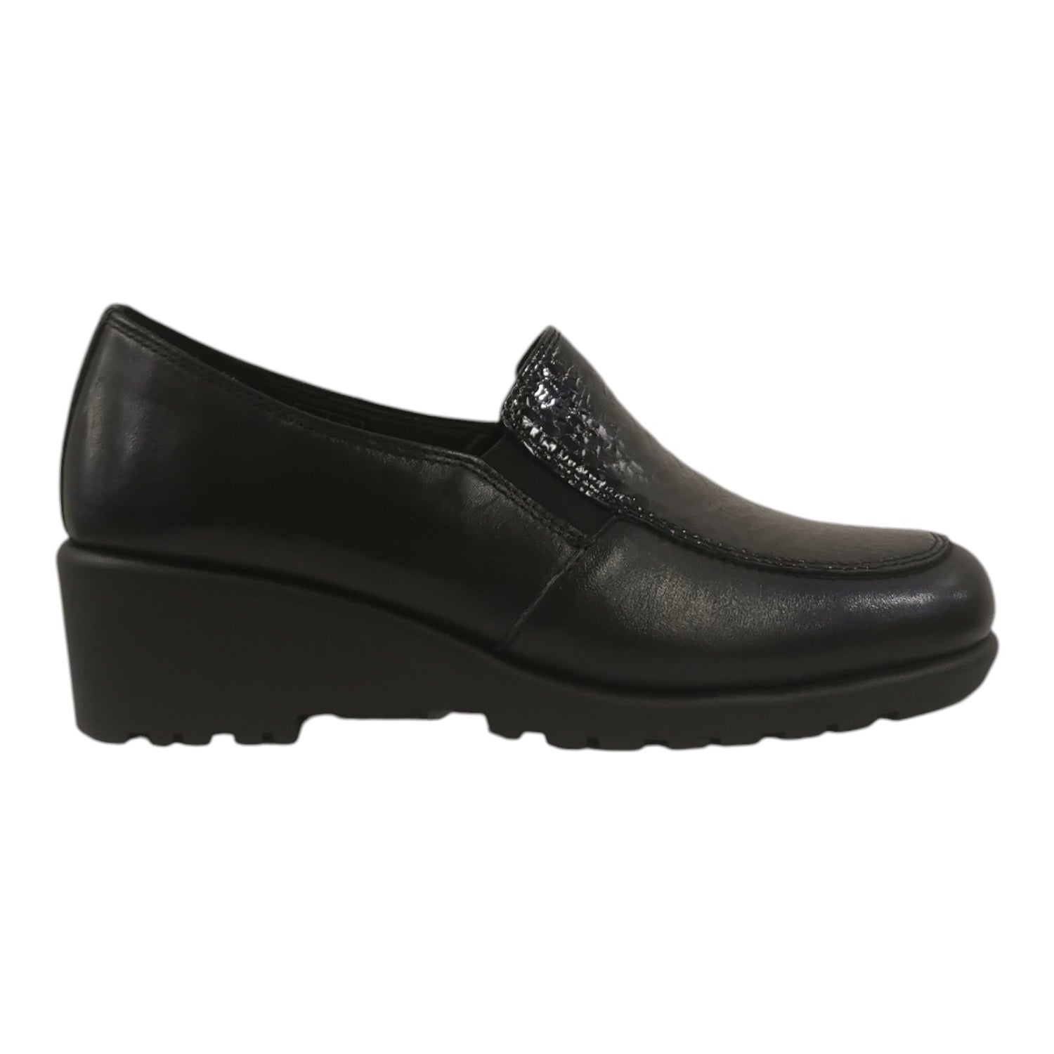 Susimoda Mocassino Donna in Pelle Nera con Elastici e Zeppa