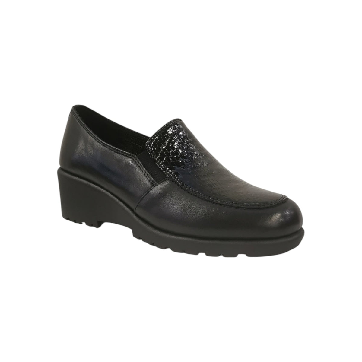 Susimoda Mocassino Donna in Pelle Nera con Elastici e Zeppa