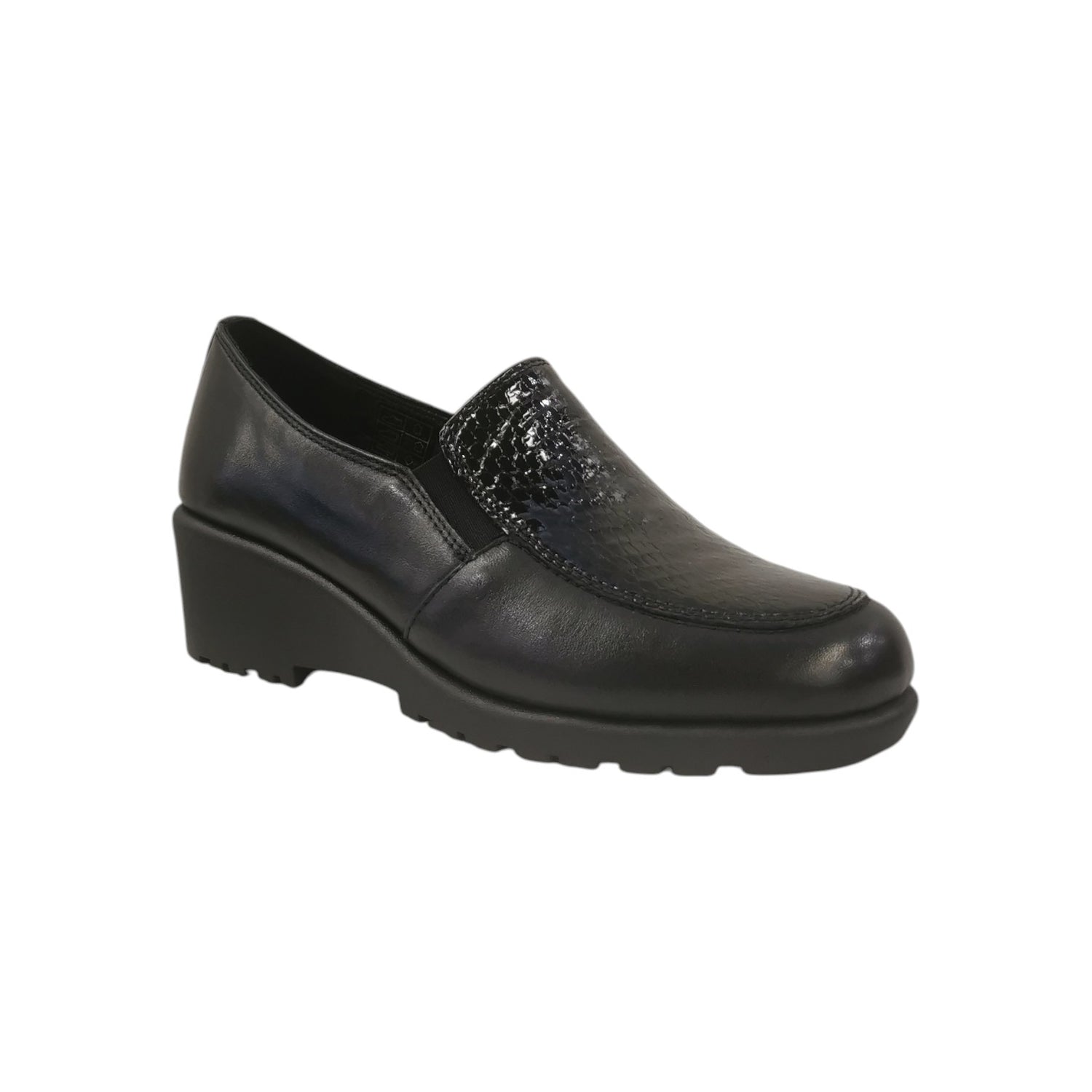 Susimoda Mocassino Donna in Pelle Nera con Elastici e Zeppa