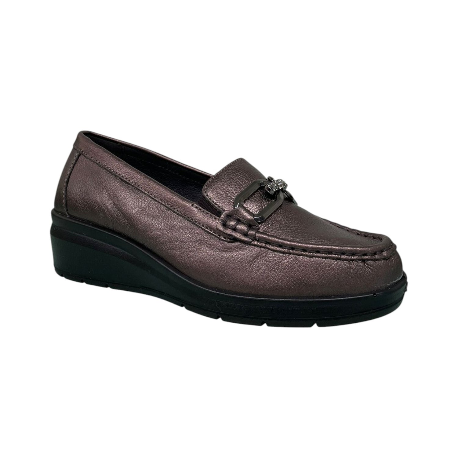 Enval Soft Mocassino Donna in Pelle Bronzo con Zeppa Alta 40mm