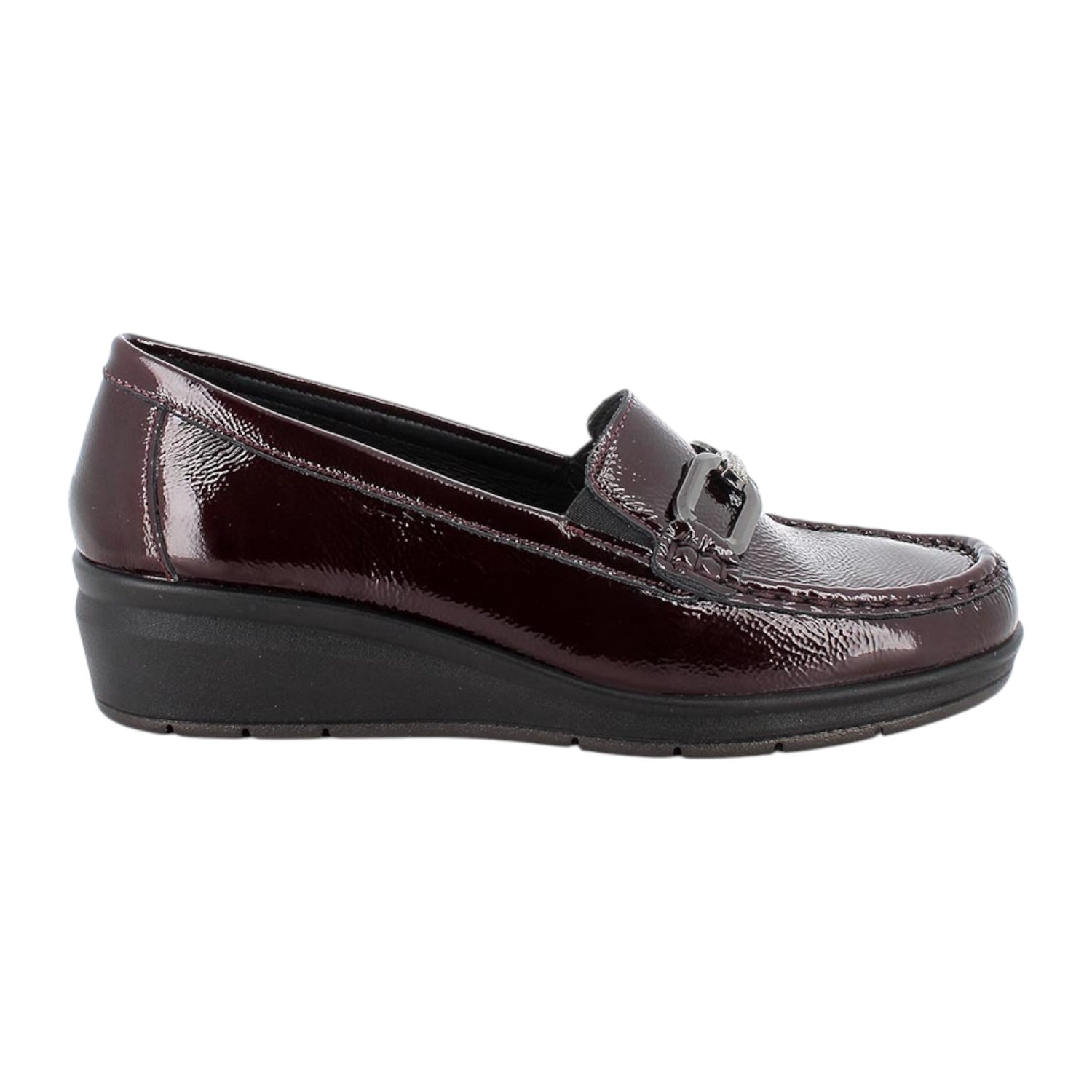 Enval Soft Mocassino Donna in Vernice Bordeaux con Zeppa Alta 40mm
