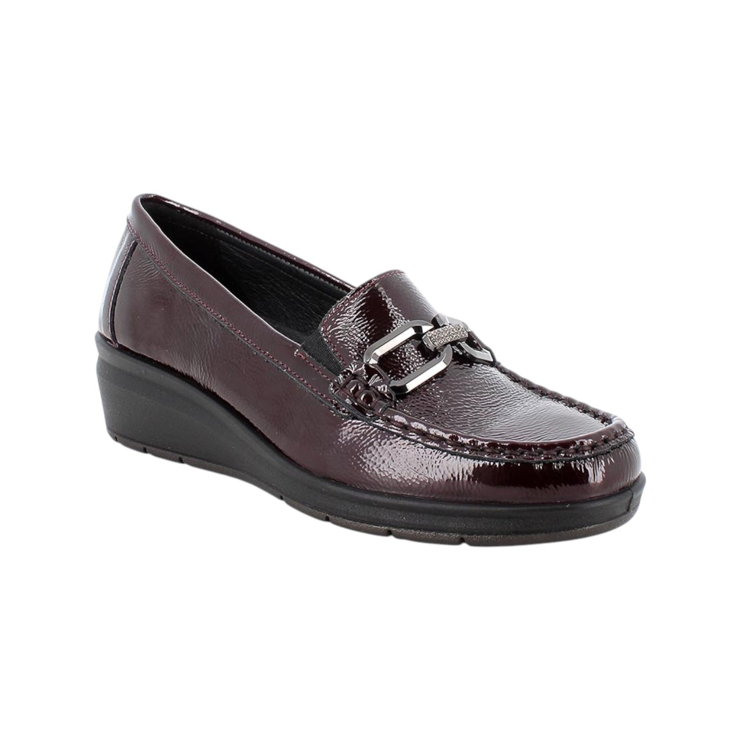 Enval Soft Mocassino Donna in Vernice Bordeaux con Zeppa Alta 40mm