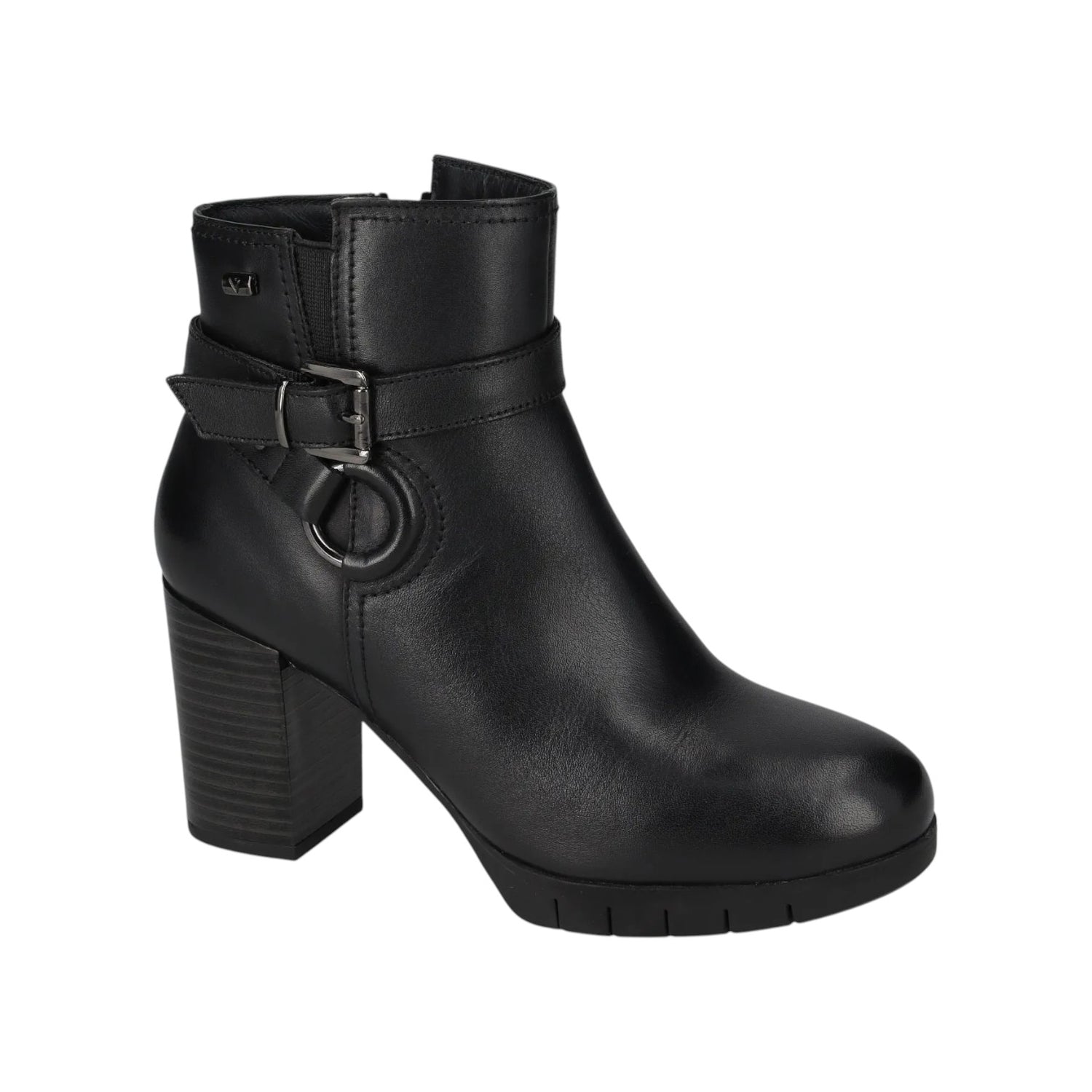 Valleverde Tronchetto Donna in Pelle Nera con Accessorio e Tacco Largo Alto 80mm