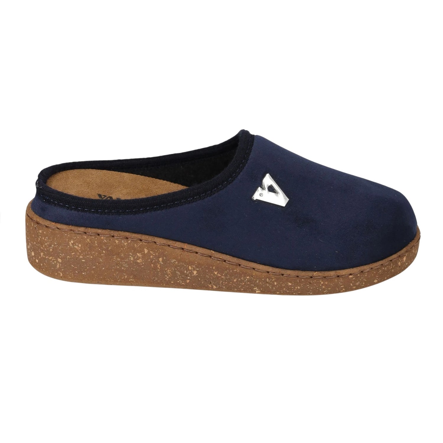 Valleverde Pantofola Donna in Velluto Blu con Zeppa Alta 40mm