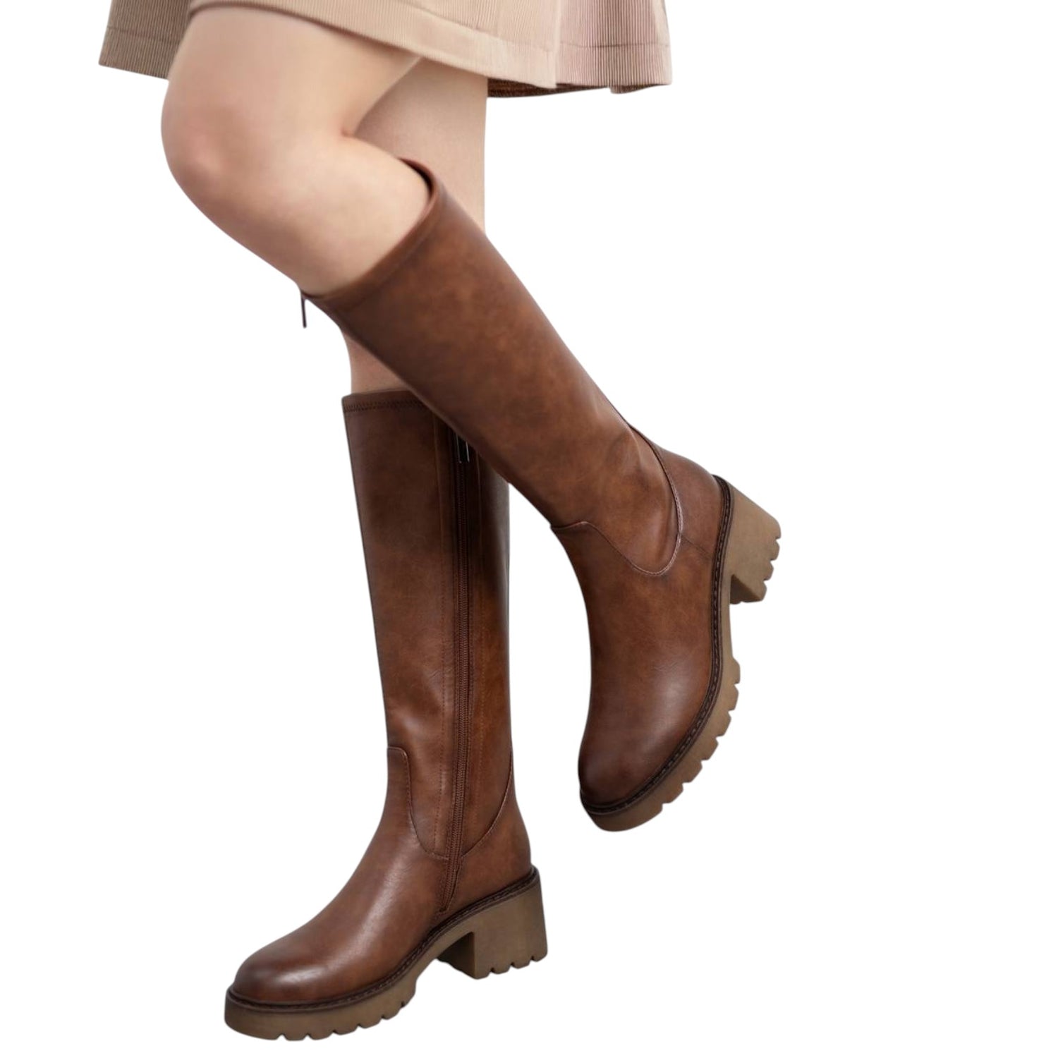 Refresh Stivale Donna in Ecopelle Camel con Tacco Largo Alto 60mm