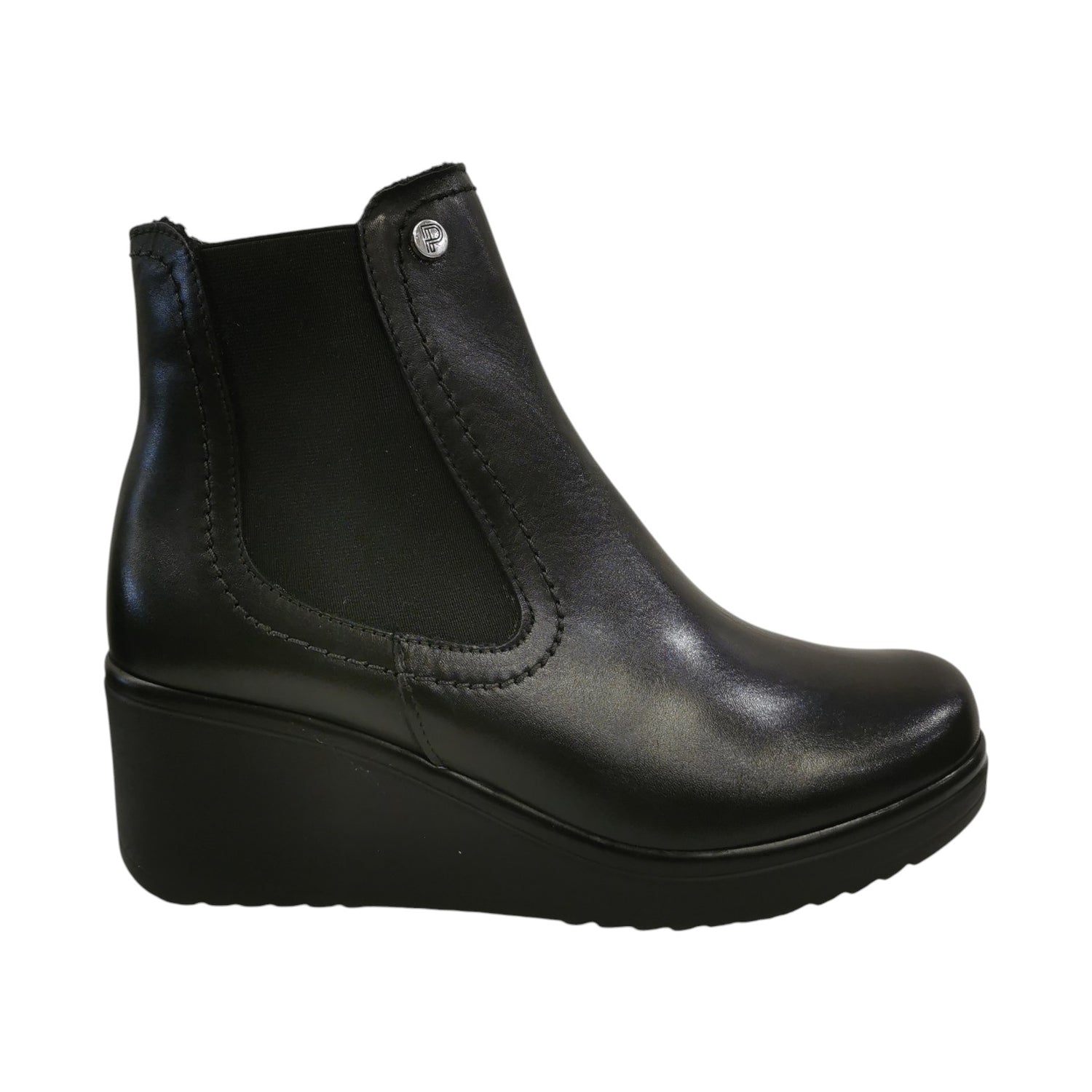 Pitillos Stivaletto Donna in Pelle Nera con Elastico e Zeppa Alta 60mm