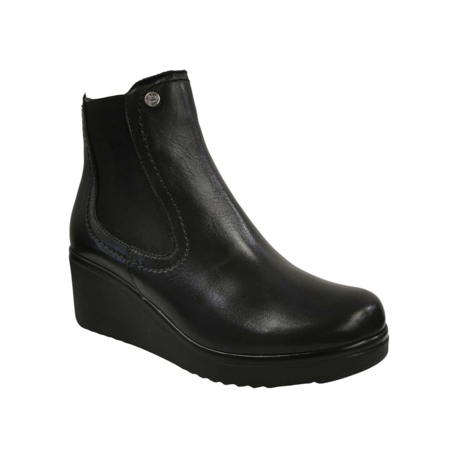Pitillos Stivaletto Donna in Pelle Nera con Elastico e Zeppa Alta 60mm