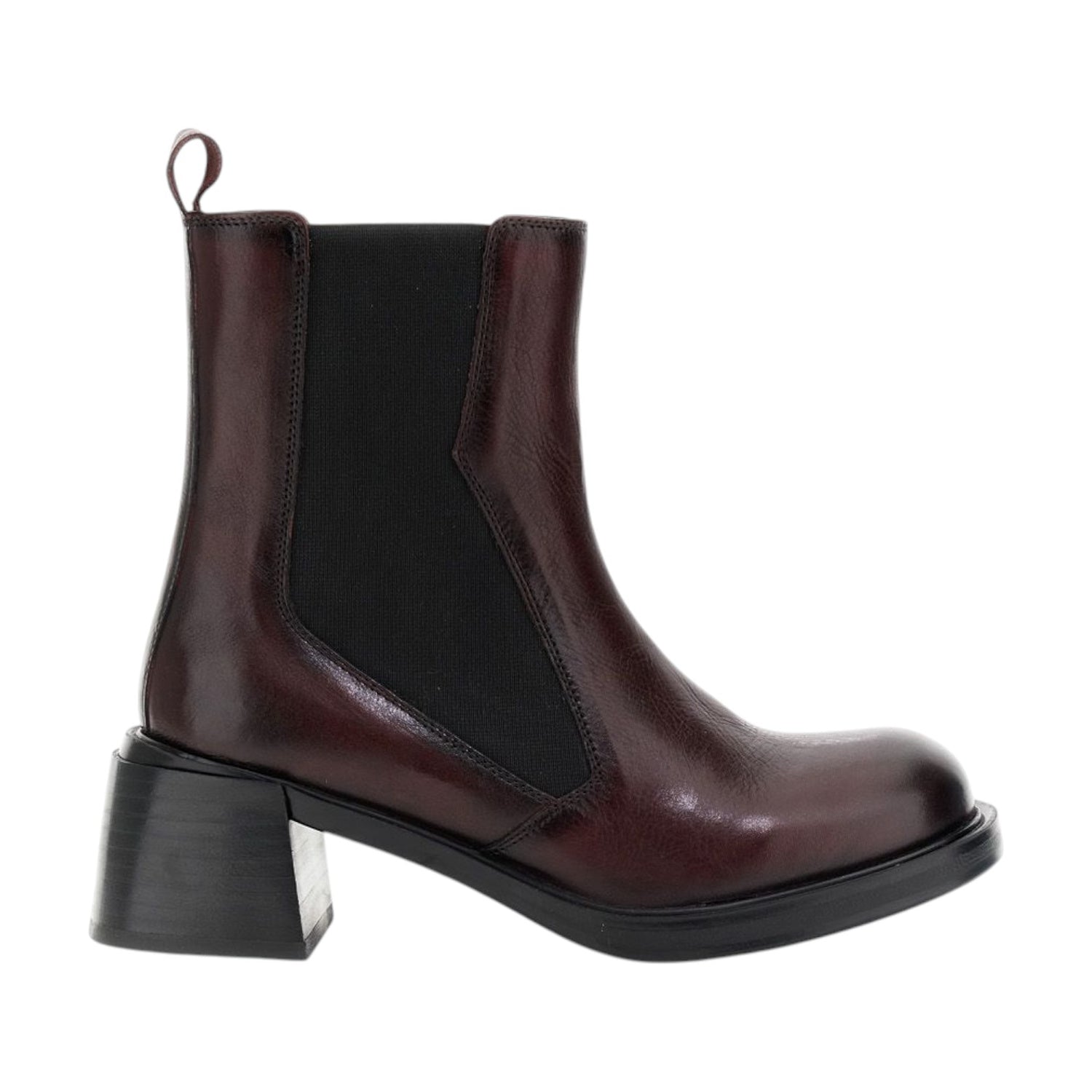 CafèNoir Stivaletto Donna in Pelle Bordeaux con Elastico e Tacco Largo Alto 60mm