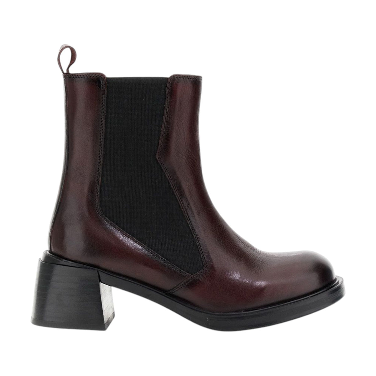 CafèNoir Stivaletto Donna in Pelle Bordeaux con Elastico e Tacco Largo Alto 60mm
