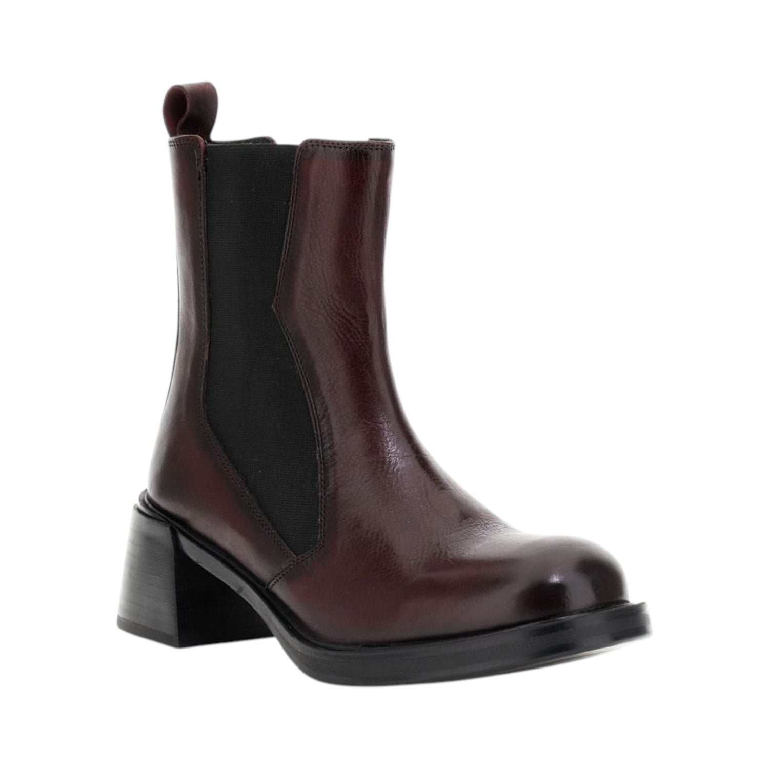 CafèNoir Stivaletto Donna in Pelle Bordeaux con Elastico e Tacco Largo Alto 60mm