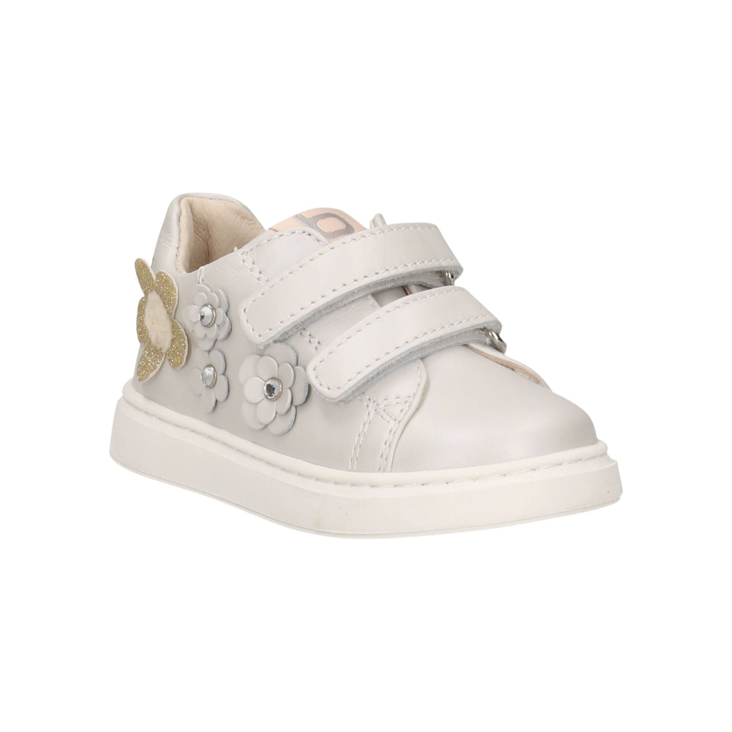 Balducci Sneakers Bambina in Pelle Bianca con Doppio Strappo e Fiori