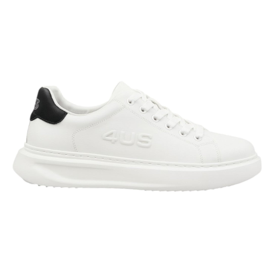 4US Sneakers Uomo in Pelle Bianca con Logo Laterale