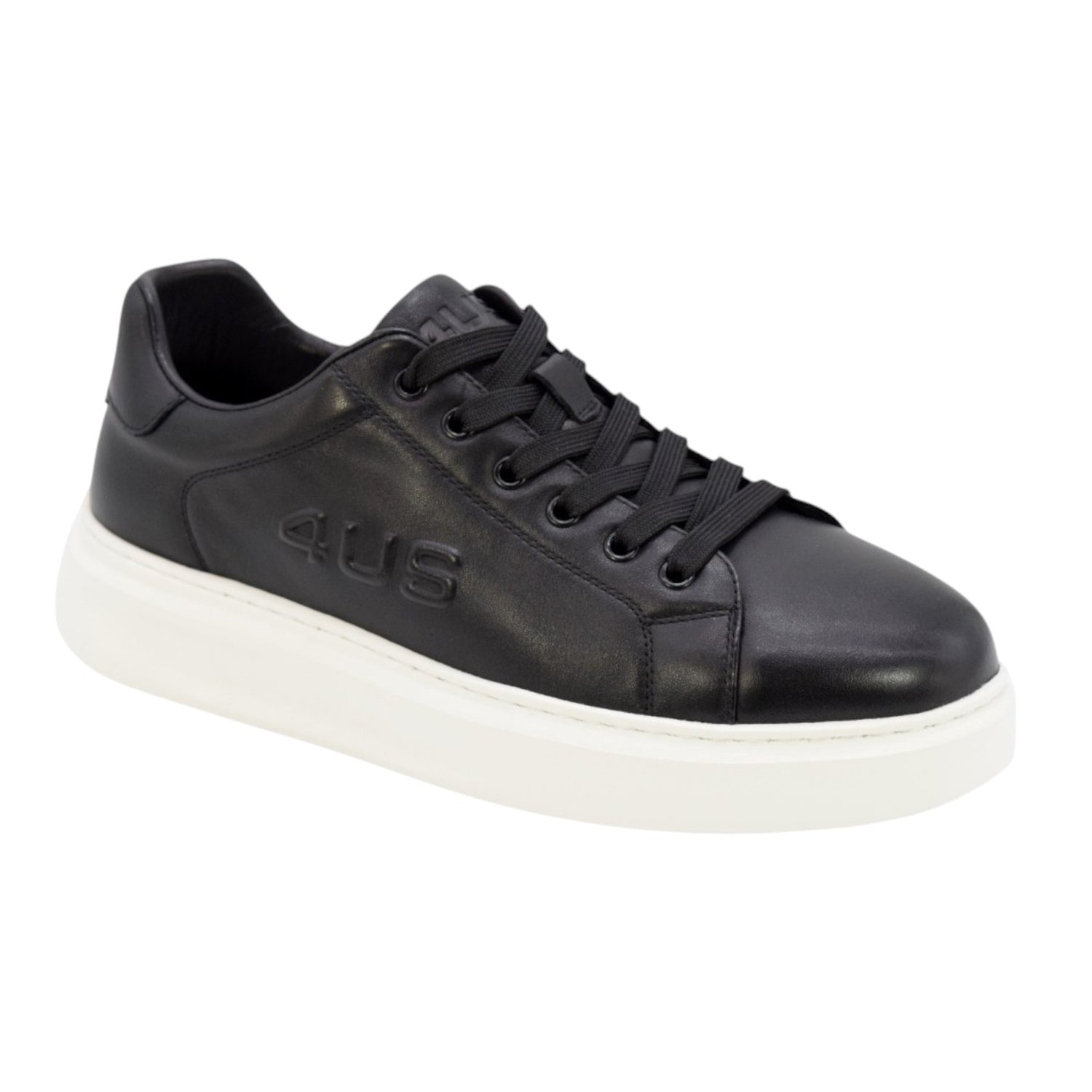 4US Sneakers Uomo in Pelle Nera con Logo Laterale