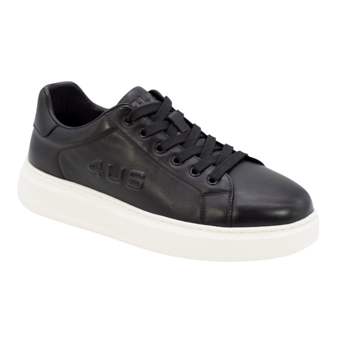 4US Sneakers Uomo in Pelle Nera con Logo Laterale