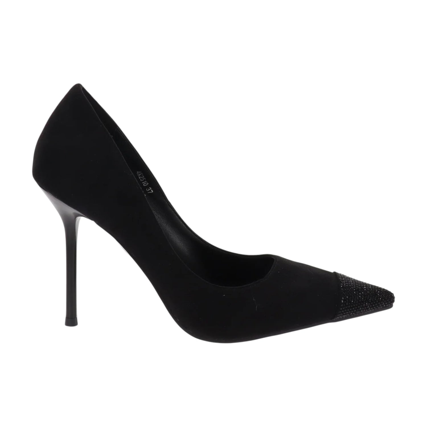 4US Dècollettè Donna in Camoscio Nero con Punta a Strass e Tacco a Stiletto Alto 100mm