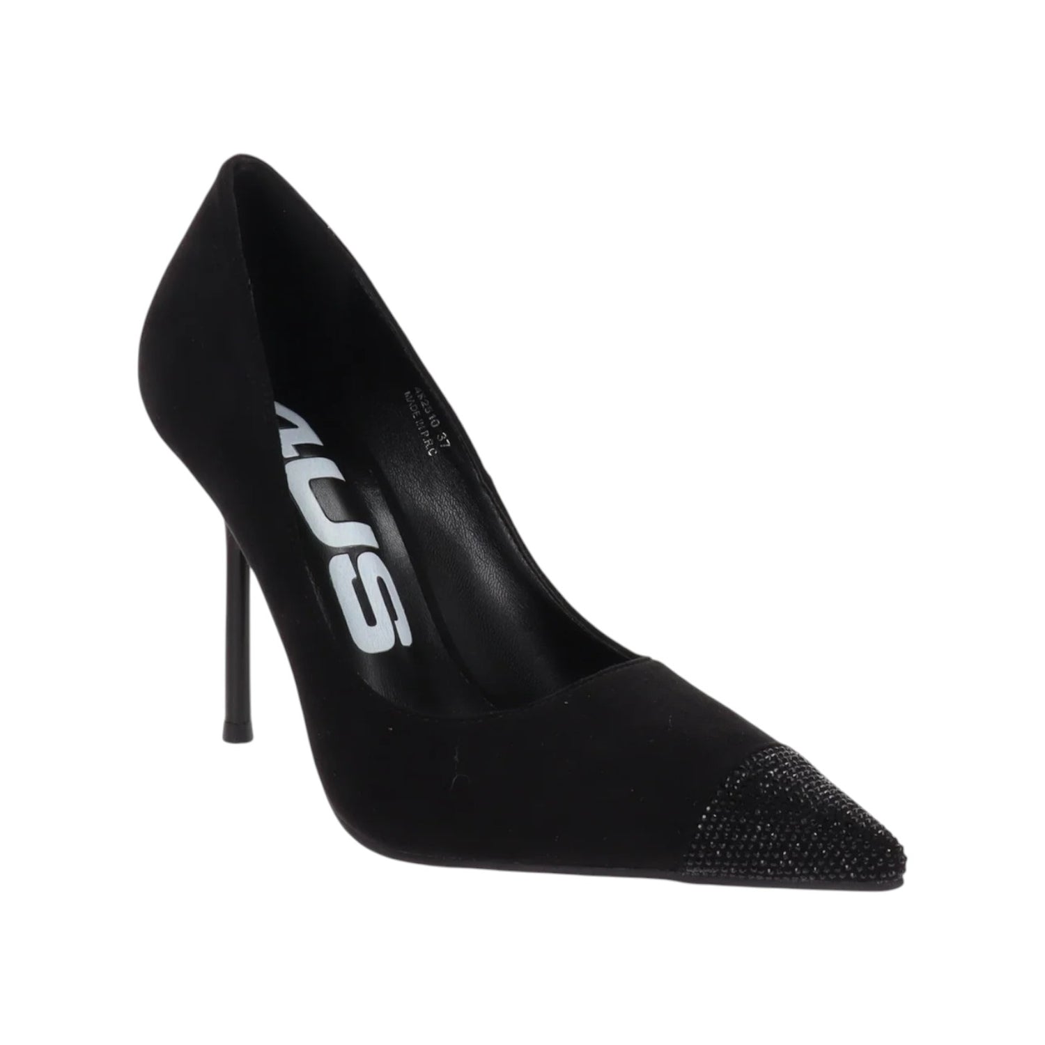 4US Dècollettè Donna in Camoscio Nero con Punta a Strass e Tacco a Stiletto Alto 100mm