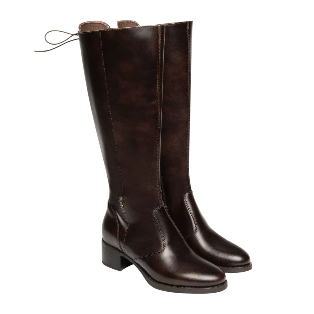 Nero Giardini Stivale Donna in Pelle Moro con Laccetti e Tacco Largo Alto 50mm