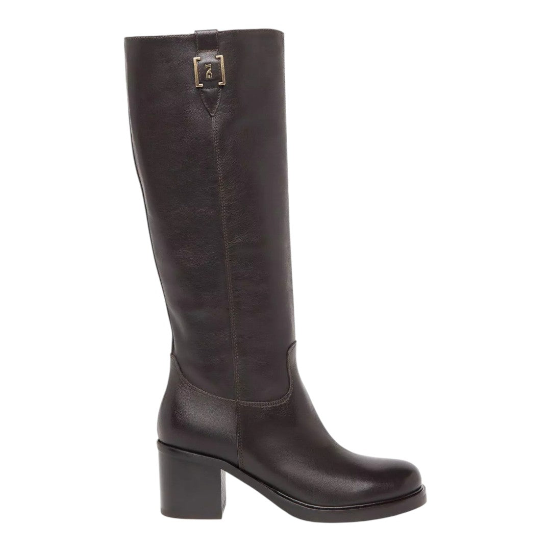 Nero Giardini Stivale Donna in Pelle Moro con Dettaglio Dorato e Tacco Largo Alto 60mm