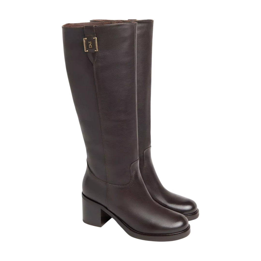 Nero Giardini Stivale Donna in Pelle Moro con Dettaglio Dorato e Tacco Largo Alto 60mm