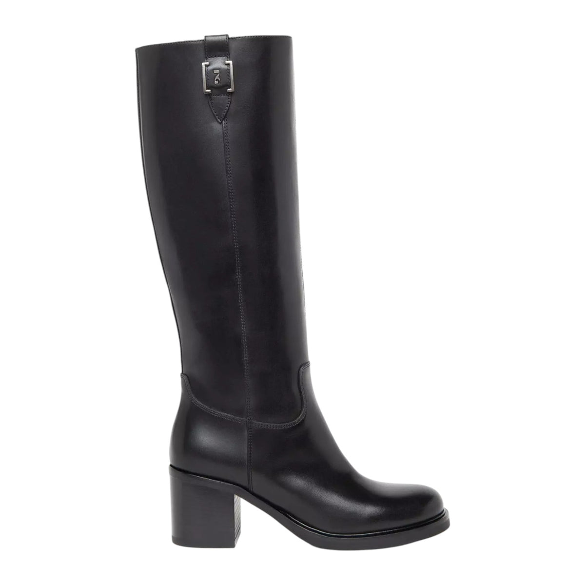 Nero Giardini Stivale Donna in Pelle Nera con Dettaglio Argento e Tacco Largo Alto 60mm