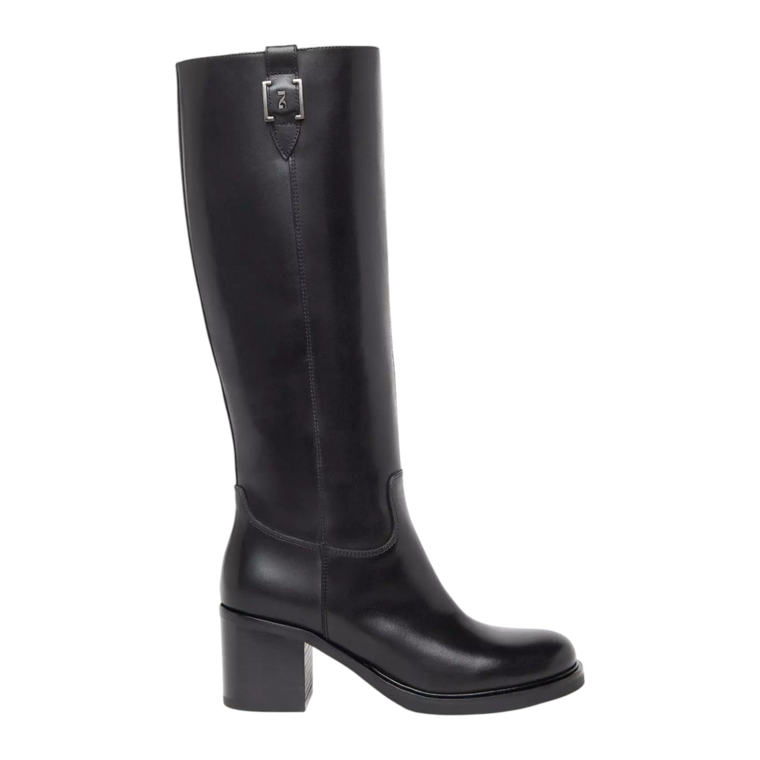 Nero Giardini Stivale Donna in Pelle Nera con Dettaglio Argento e Tacco Largo Alto 60mm