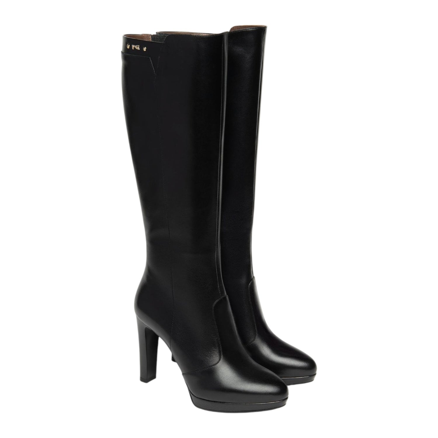 Nero Giardini Stivale Donna in Pelle Nera con Plateau e Tacco Alto 100mm