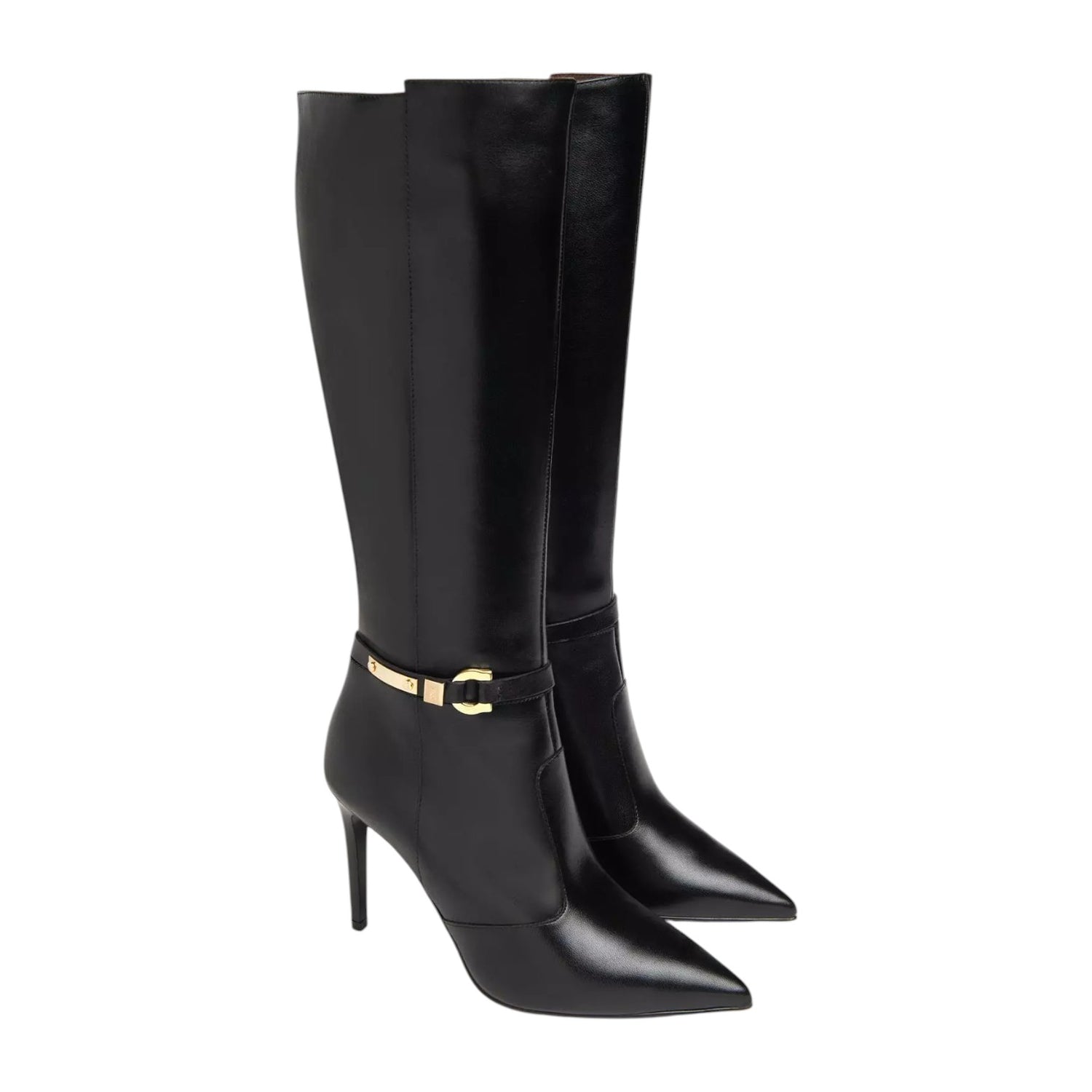 Nero Giardini Stivale Donna in Pelle Nera con Dettaglio Oro e Tacco a Stiletto Alto 100mm