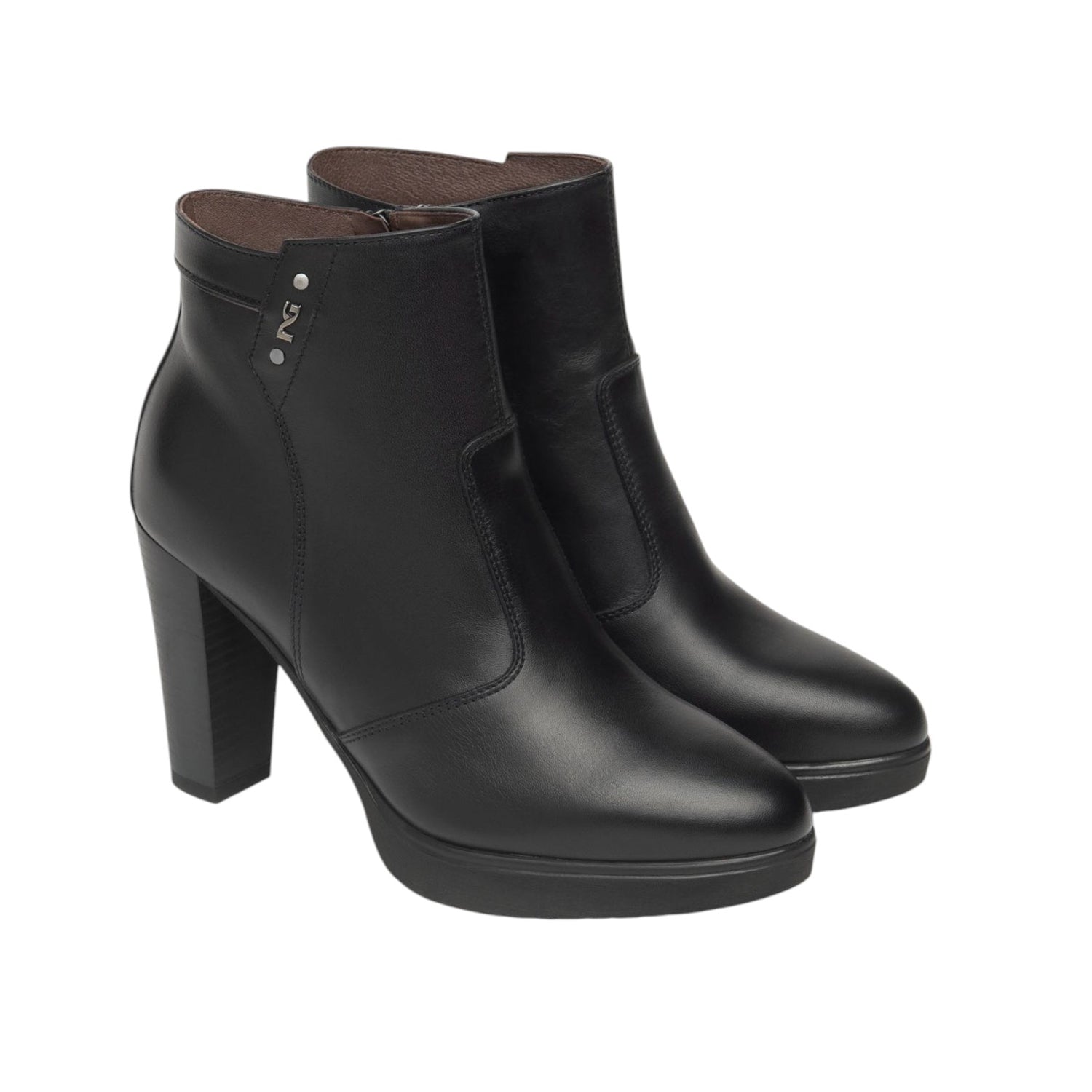 Nero Giardini Tronchetto Donna in Pelle Nera con Tacco a Cono Alto 100mm