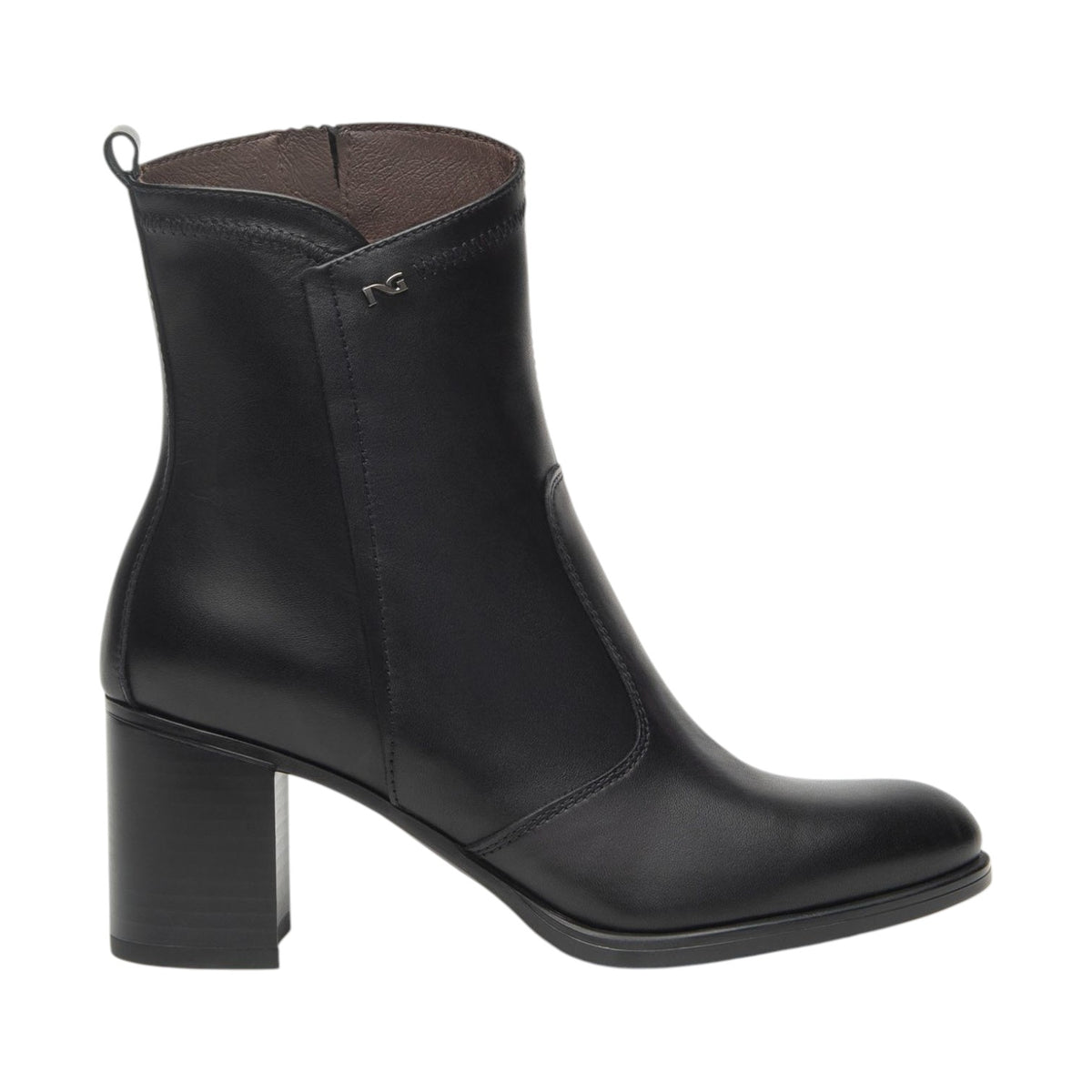 Nero Giardini Tronchetto Donna in Pelle Nera con Profilo Asimmetrico e Tacco Largo Alto 70mm
