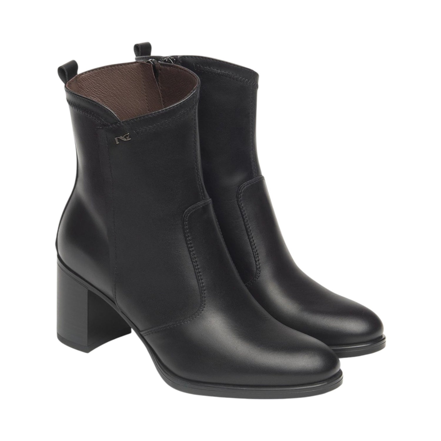 Nero Giardini Tronchetto Donna in Pelle Nera con Profilo Asimmetrico e Tacco Largo Alto 70mm