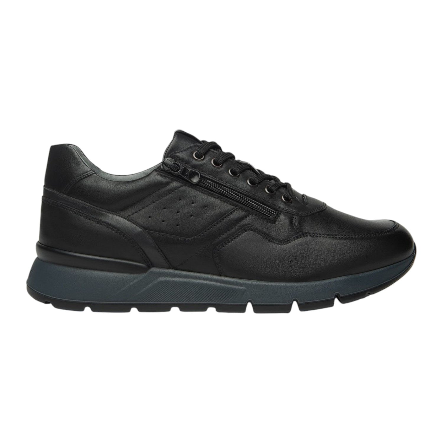 Nero Giardini Sneakers Uomo in Pelle Nera con Lacci e Zip