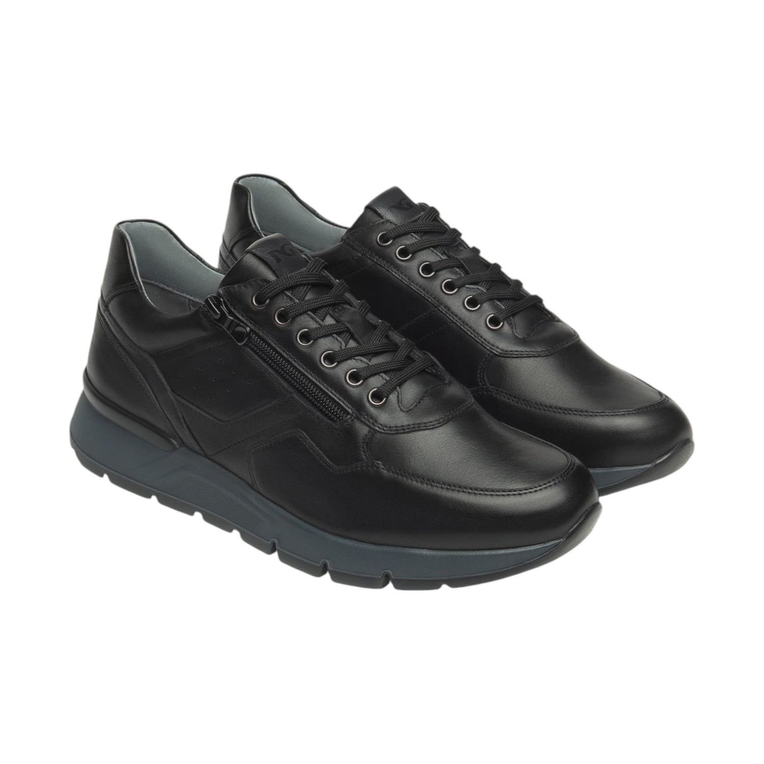 Nero Giardini Sneakers Uomo in Pelle Nera con Lacci e Zip