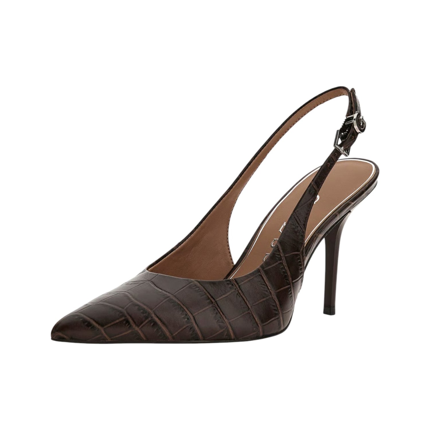 Guess Chanelle Donna in Pelle Cocco Marrone con Tacco a Stiletto Alto 100mm