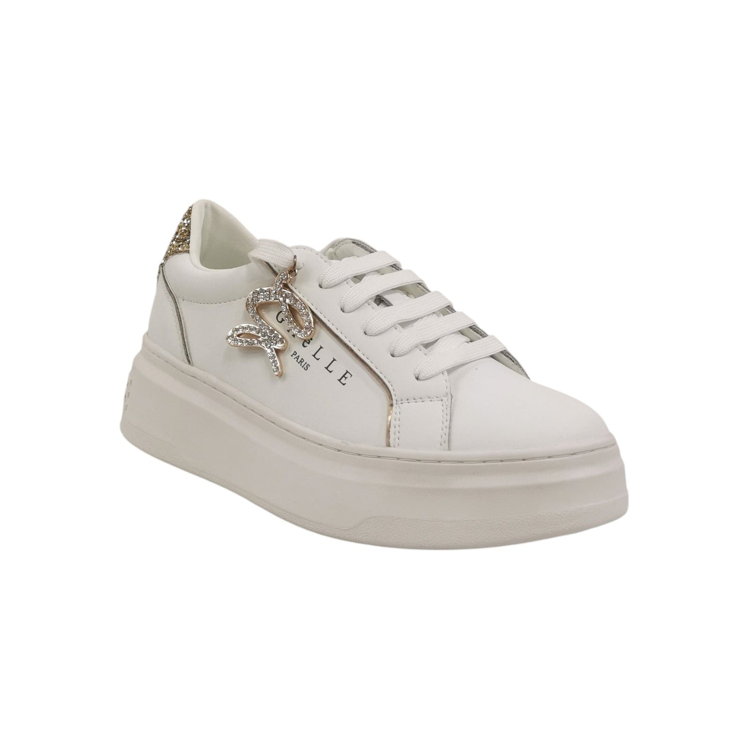 Gaelle Sneakers Donna in Pelle Bianca con Charm Logato