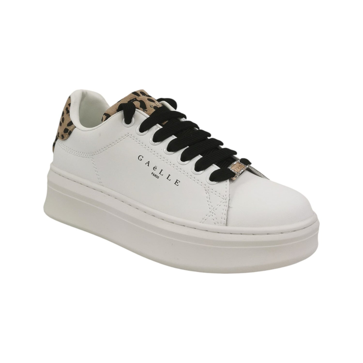 Gaelle Sneakers Donna in Pelle Bianca con Stampa Leopardata