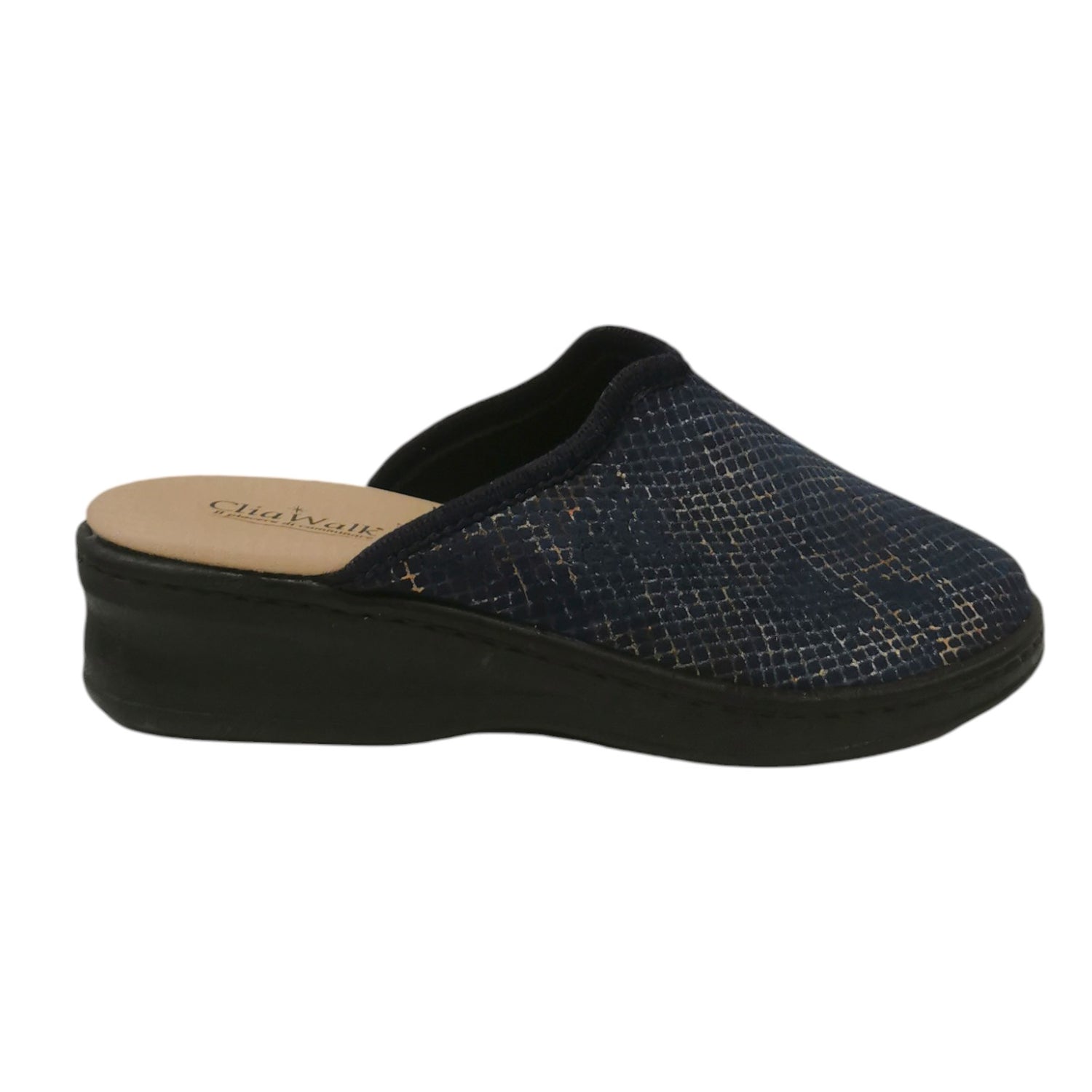 Cliawalk Comfort Pantofola Donna in Tessuto Blu con Zeppa