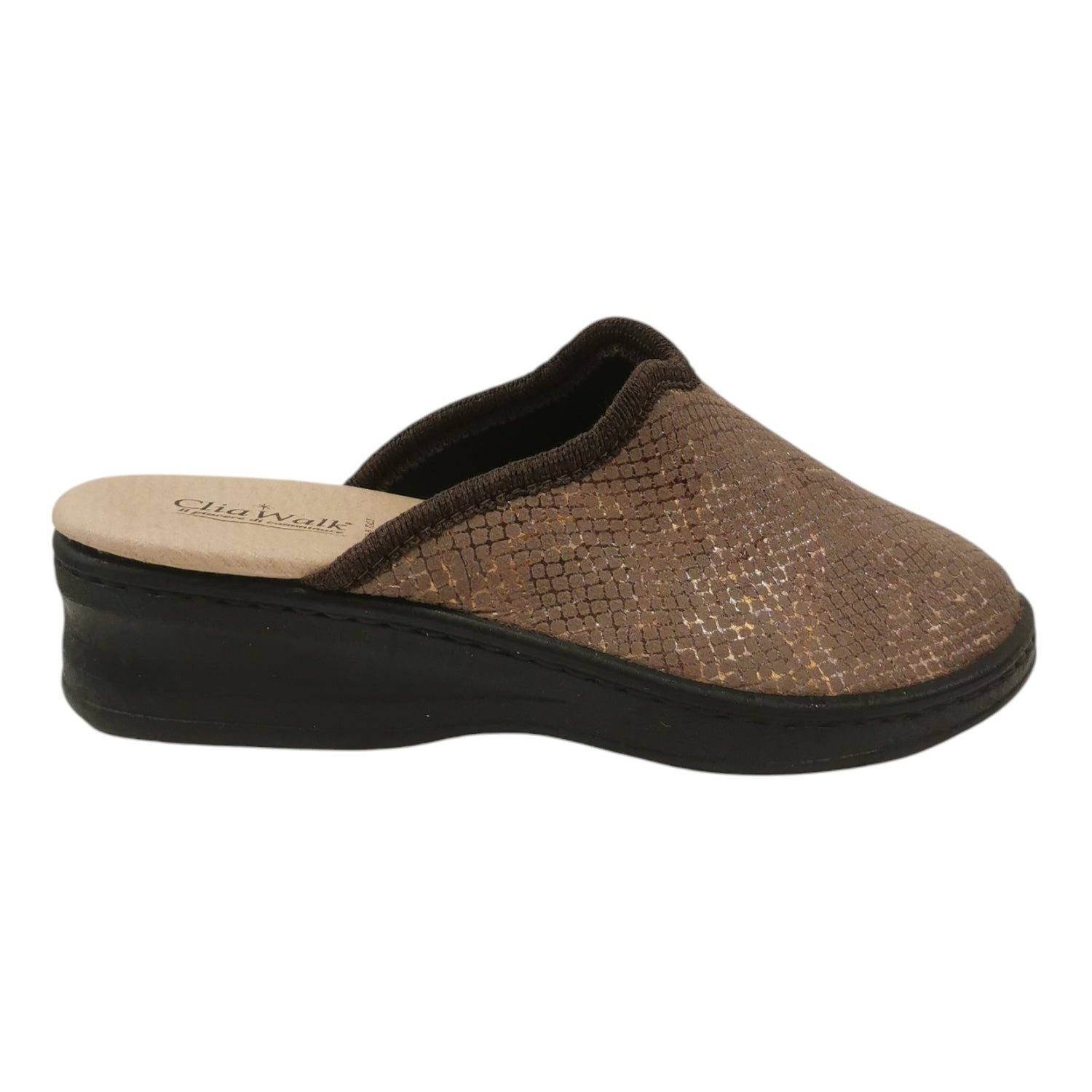 Cliawalk Comfort Pantofola Donna in Tessuto Bronzo con Zeppa