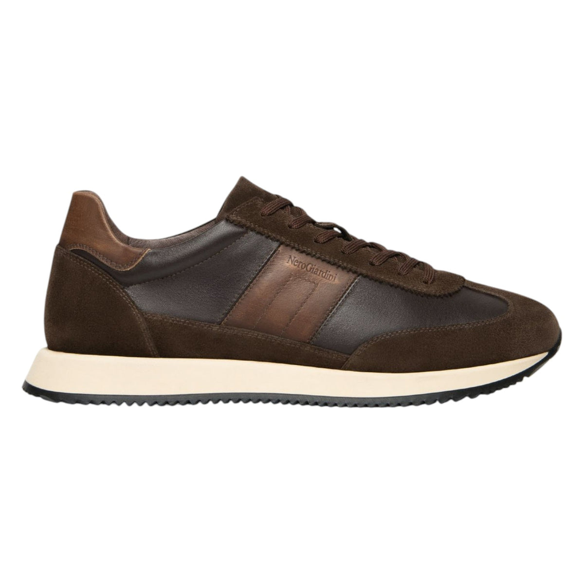 Nero Giardini Sneakers Uomo in Pelle Marrone con Banda Laterale