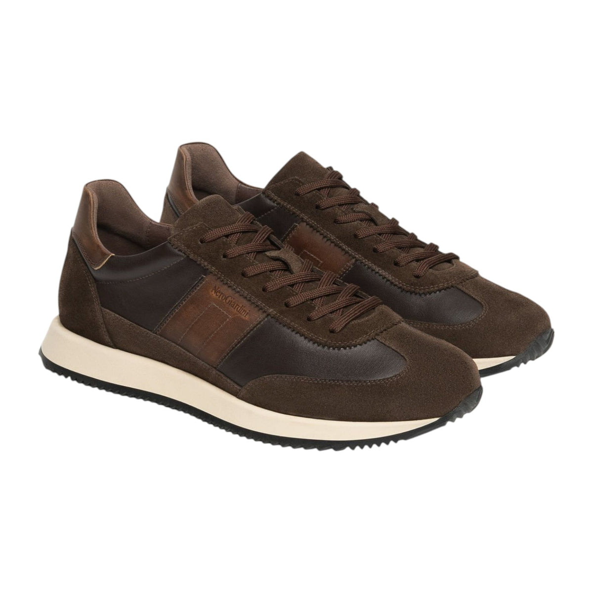 Nero Giardini Sneakers Uomo in Pelle Marrone con Banda Laterale