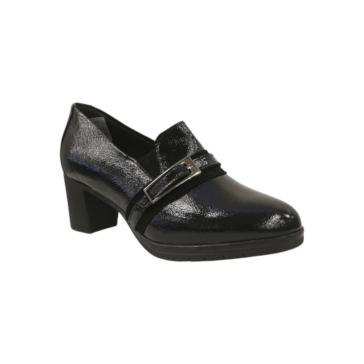 Susimoda Mocassino Donna in Vernice Nera con Accessorio e Tacco Largo Alto 60mm