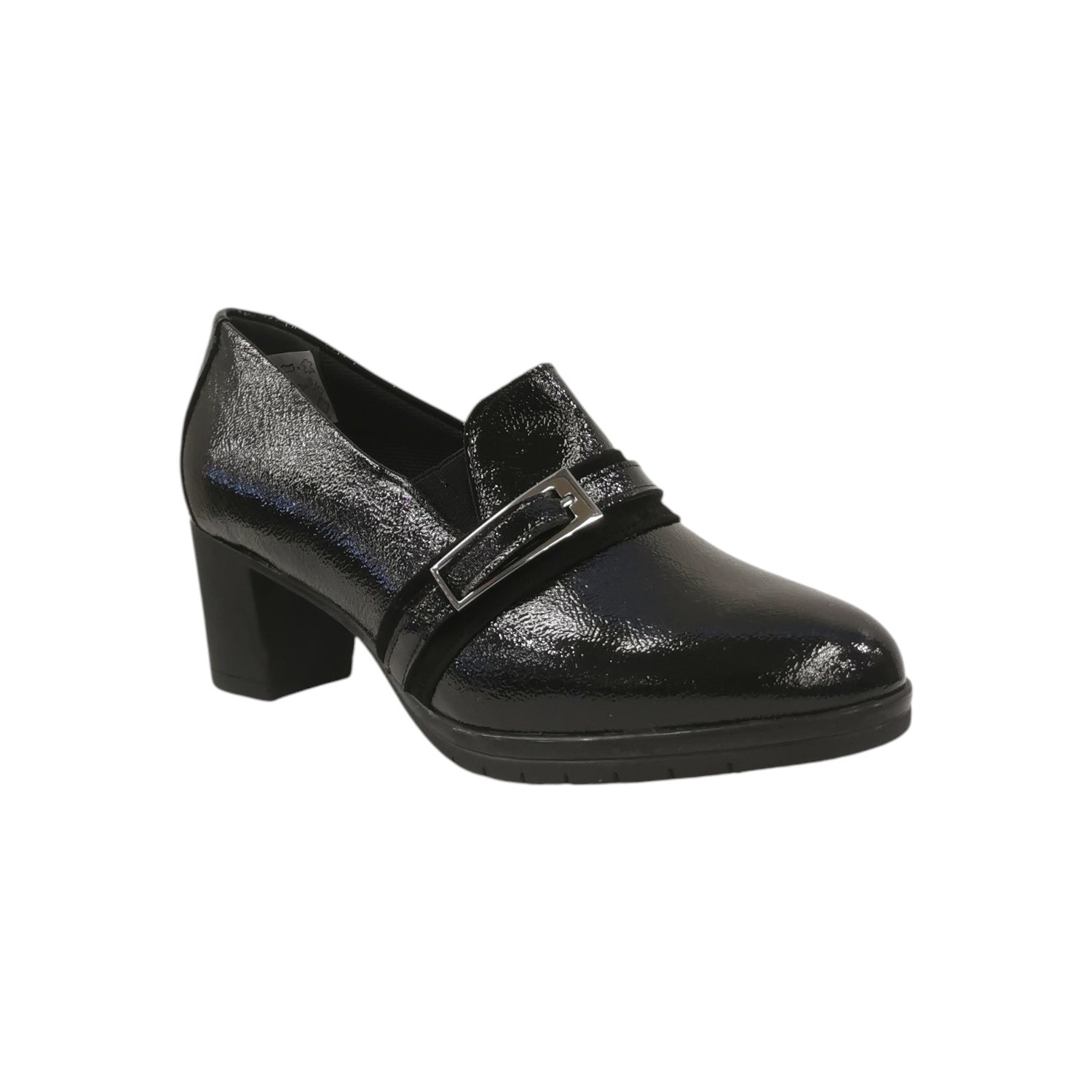 Susimoda Mocassino Donna in Vernice Nera con Accessorio e Tacco Largo Alto 60mm
